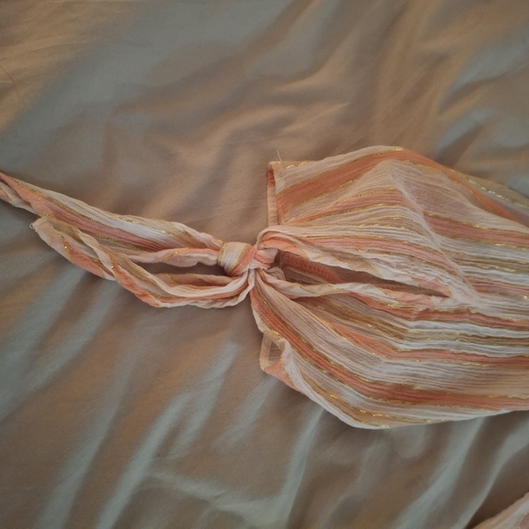 Michael Kors Women's Striped Sheer Pink, White, and Tan Blouse - Picture 6 of 6
